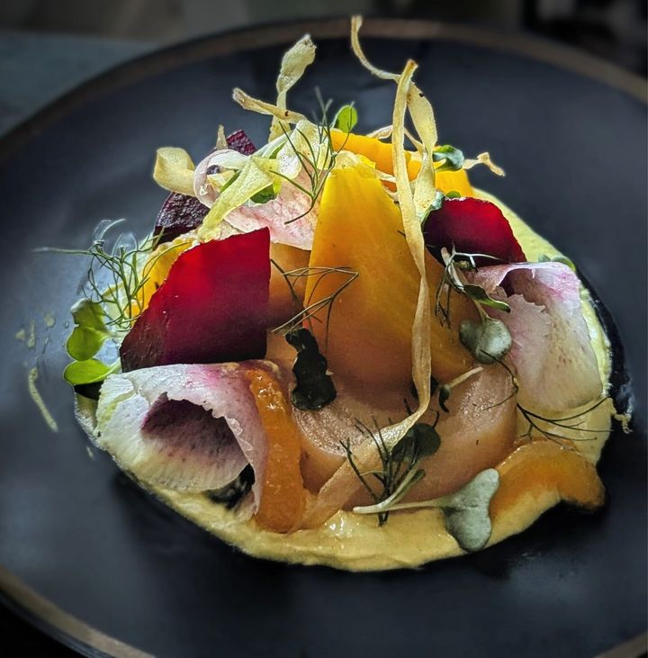 Roasted beets with fennel and citrus plated by Chef Brian Schultze, private chef.